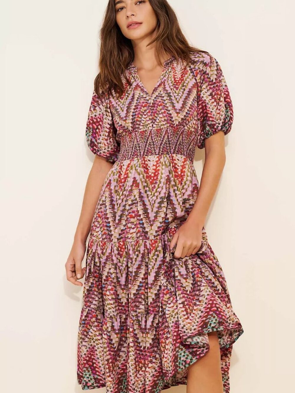 ANTHROPOLOGIE Conditions Apply Zigzag Tiered Maxi Dress 100% Cotton Boho ~Size 2